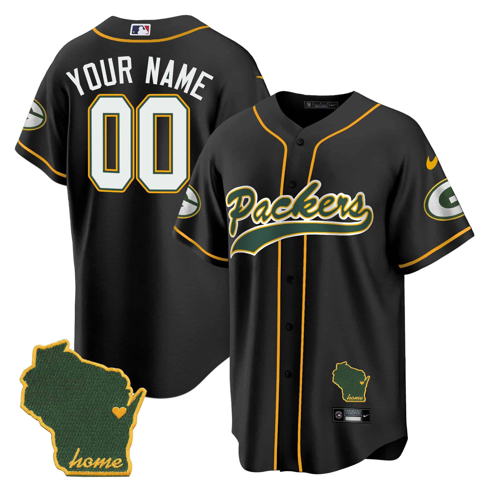 Men Green Bay Packers Black 2024 Nike Home Patch Baseball Custom NFL Jersey